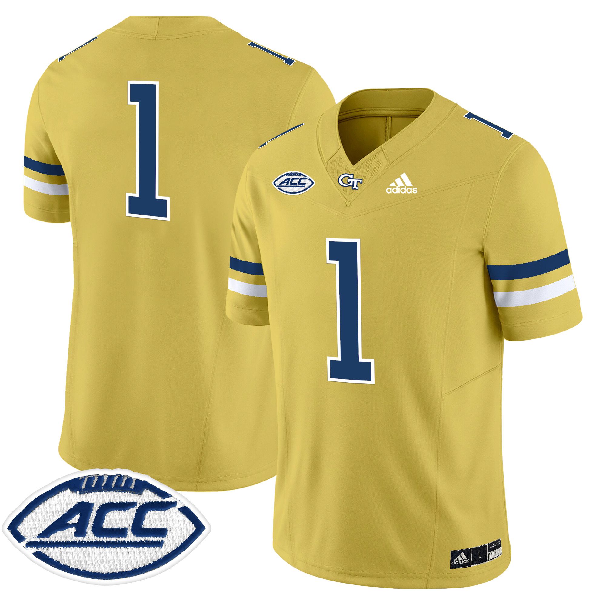 Men Georgia Tech #1 No Name Yellow Asidas 2024 Vapor Limited NCAA Jersey style 1